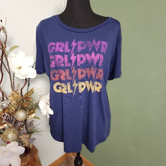 Modern Canvas Navy Girl Power Graphic T-Shirt - Picture 1 of 4